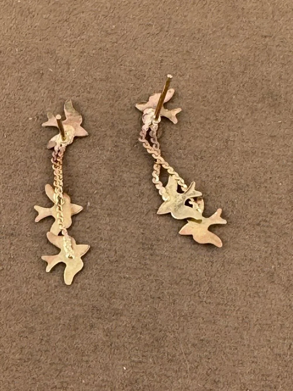 14 Karat Gold Birds of Peace Drop Post Earrings